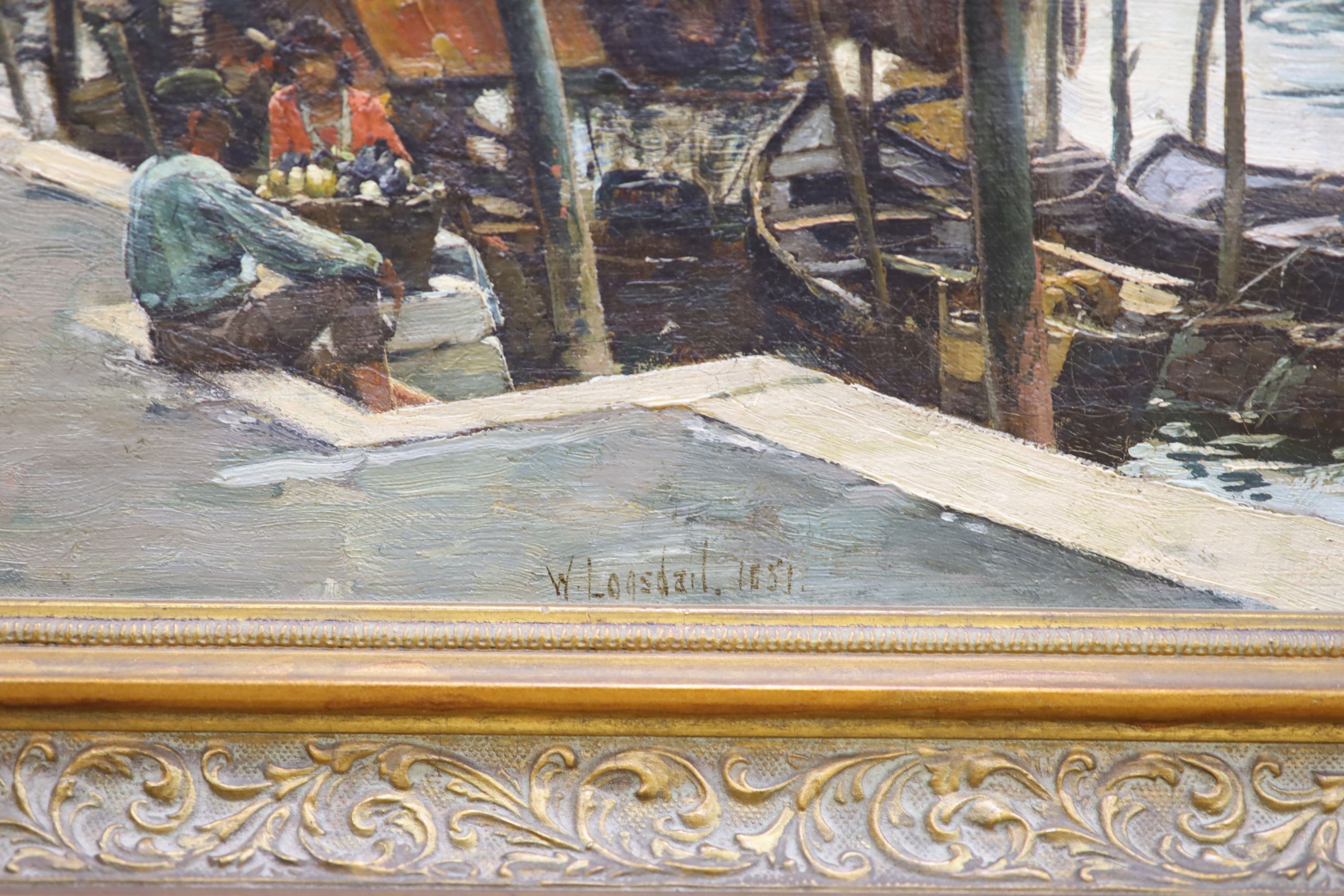 William Logsdail (1859-1944), oil on canvas, The docks at Antwerp, signed and DATED 1881, 30 x 41cm